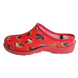 Groundwork Women's Garden Clogs Animal Print Red Multicolor Slip-On US 7